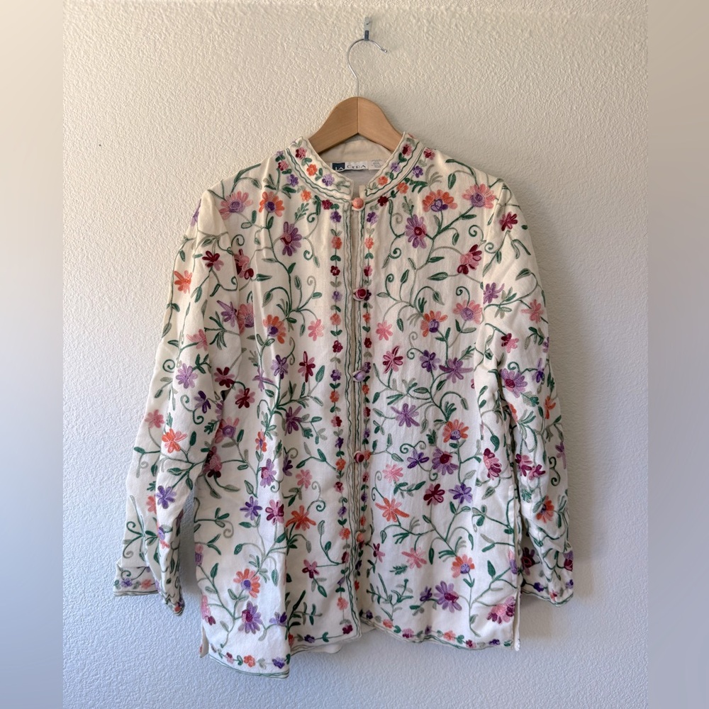 VINTAGE LA CERA Embroidered Mandarin Style wool Jacket